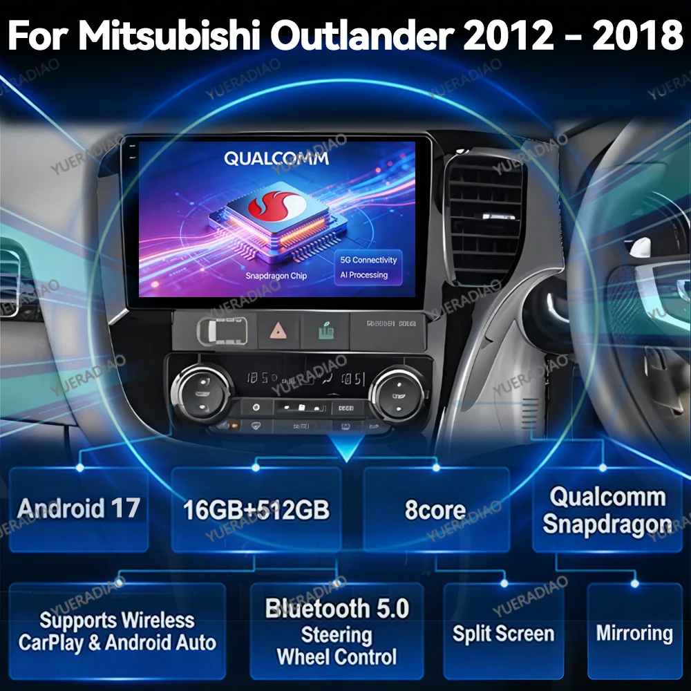 Android 17 Car Radio For Mitsubishi Outlander 3 GF0W GG0W 2012 - 2018 GPS NAVI QLED 2DIN BT Multimedia Video Player Head Unit