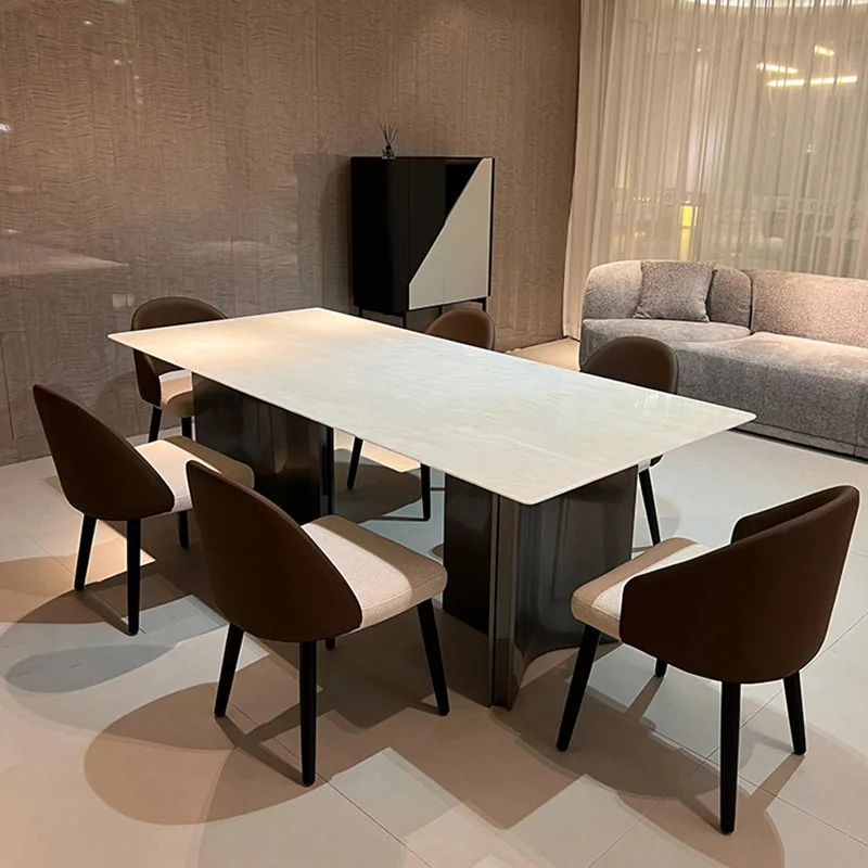 

Imported Kari ice jade natural luxury stone dining table size apartment cream style high-end rectangular marble dining table and