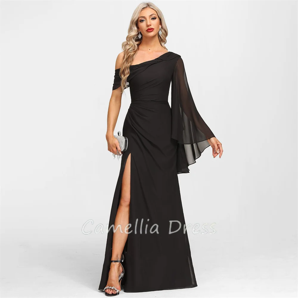 

Elegant Sheath Evening Dresses Asymmetrical Party Dresses With Pleated Chiffon Formal Dresses Vestidos De Fiesta فساتين السهرة