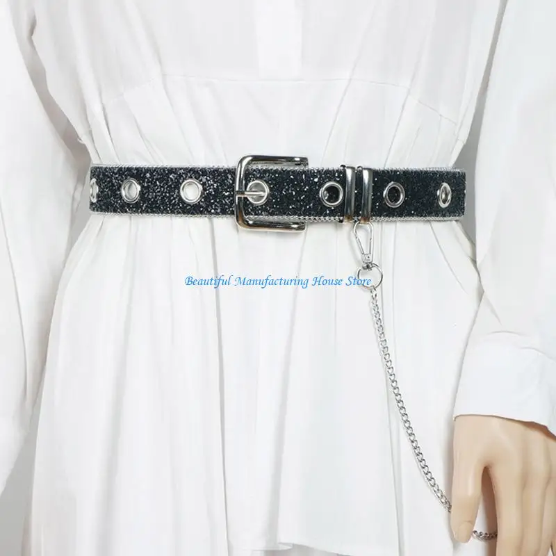 

E56A Womens Belts for Jeans Faux Leather Belt 1.3" Width Fashion Sparkly Casual Belts