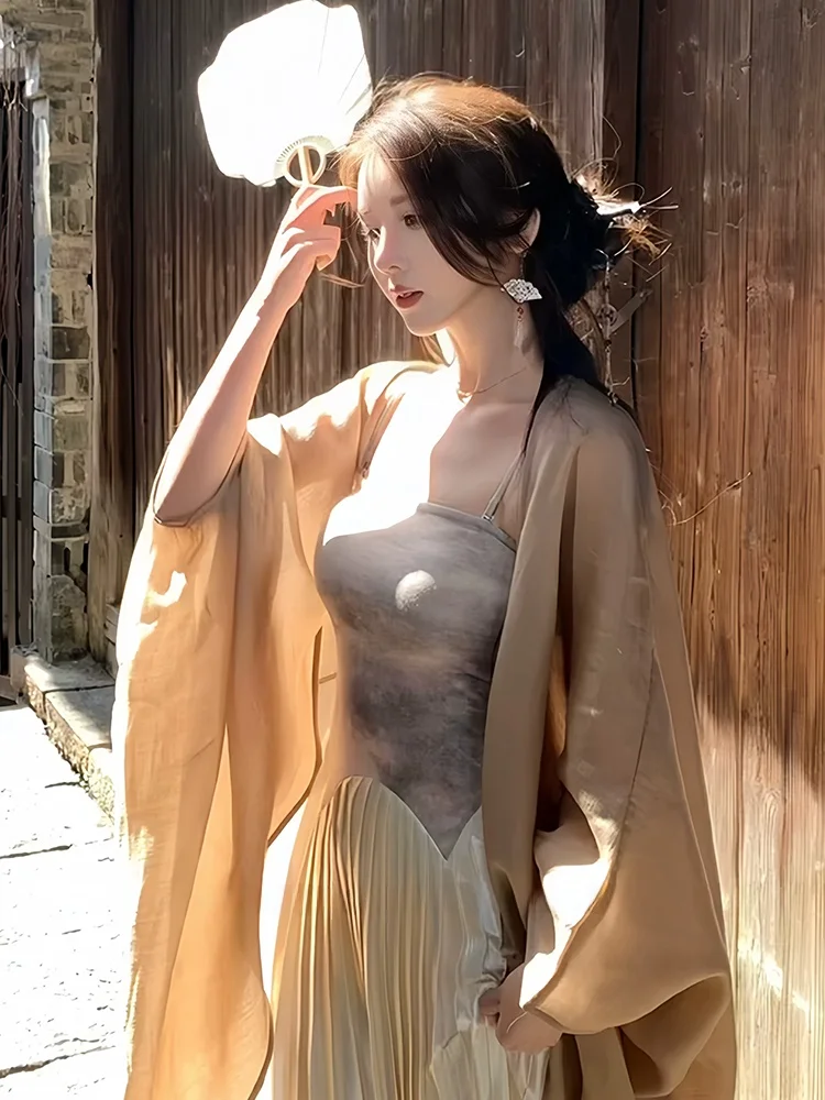 

New Chinese Style Set Elegant Cold Sensation Strap Dress Zen Chest Long Skirt Shoulder Two Piece Set High Waist Slim Fit Fash...