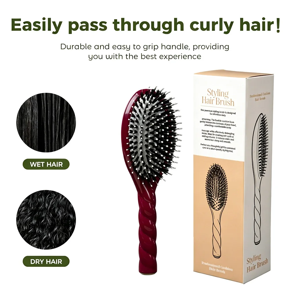 Brosse à cheveux en poils de sanglier Macaron avec coussin d'air - Outil de massage du cuir chevelu et de démêlage pour le coiffage et les soins capillaires