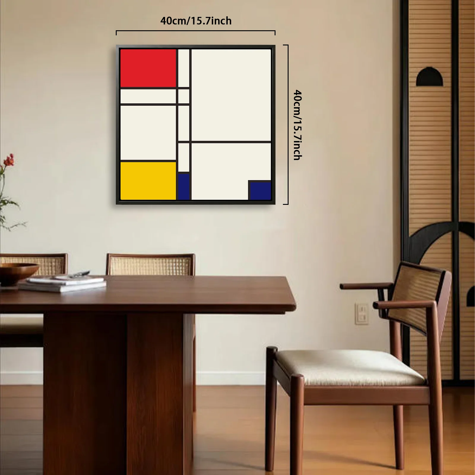 Geometric Wall Art Black Frame- Mondrian Modern Print, Red Yellow Painting, Abstract Walls  Yellow Blue Poster Dorm, Living Room