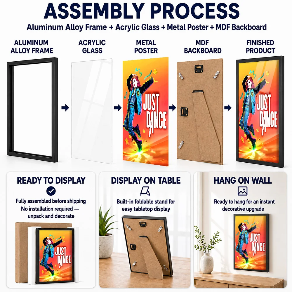 Just Dance Game Framed Metal Poster Customized Comic Style Wall Art For Home Office And Computer Room, Gaming Enthusiast Gift