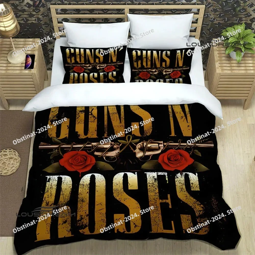 

New Guns n'roses band retro Bedding Set Printed Bed Set With Pillowcase Bed Duvet Cover Soft Single Double Queen Super King Size
