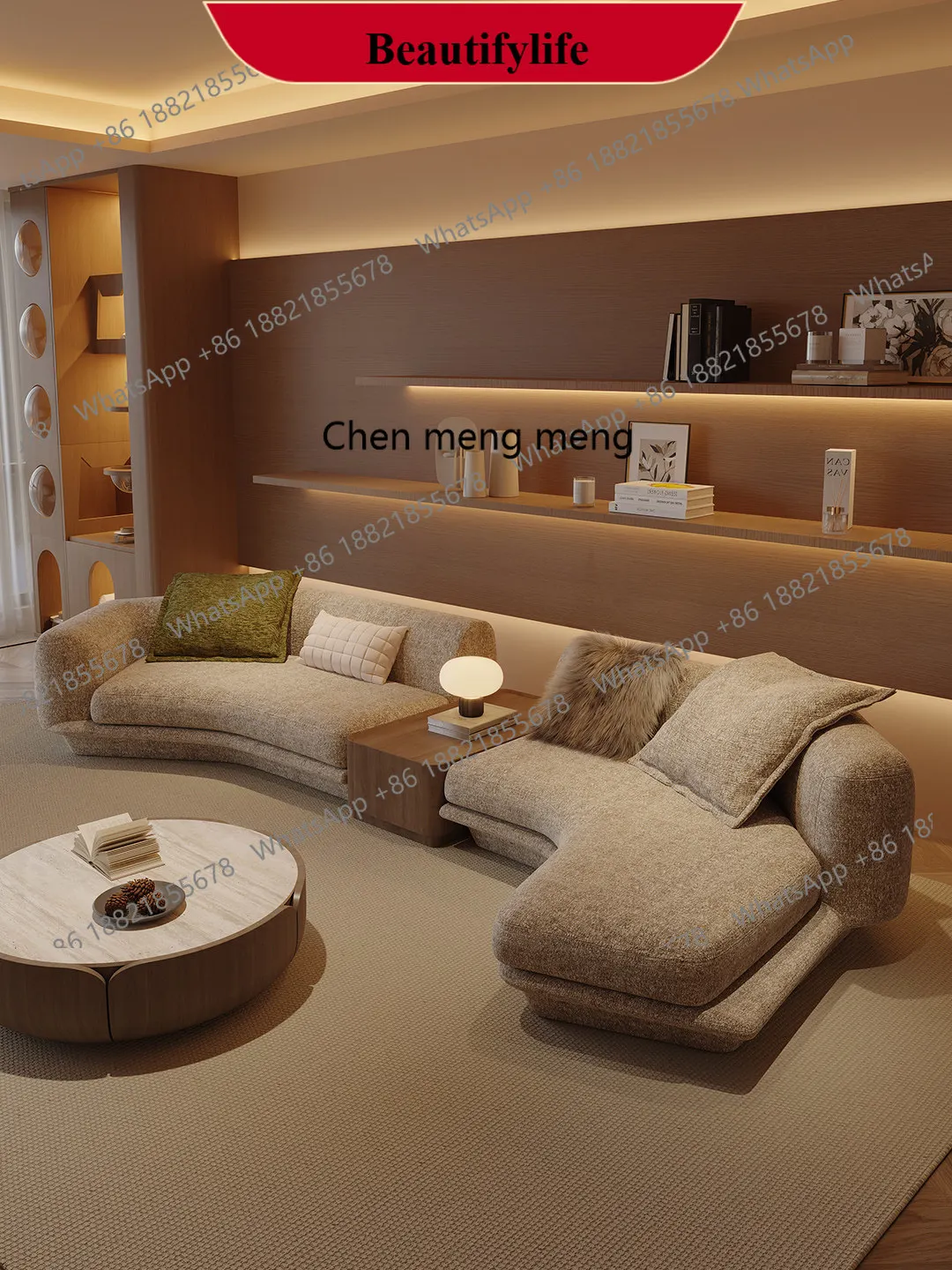 d178 Special-shaped corner sofa creative designer lamb wool fabric, modern simple wabi-sabi style