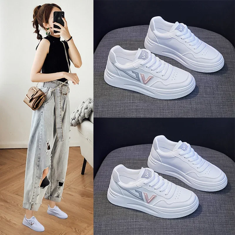 Platform Shoes Woman Fashion Sneaker Breathable White Women Shoes Low Cut Lace-up Women's Vulcanize Shoes Platform Sneakers