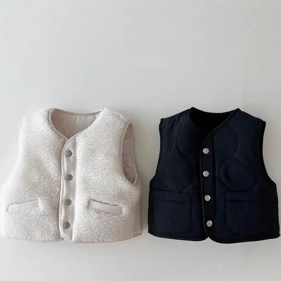 

2025 Winter New Children Plus Velvet Thick Warm Vest Baby Double Sided Outerwear Boys Girls Berber Fleece Vest Kids Clothes