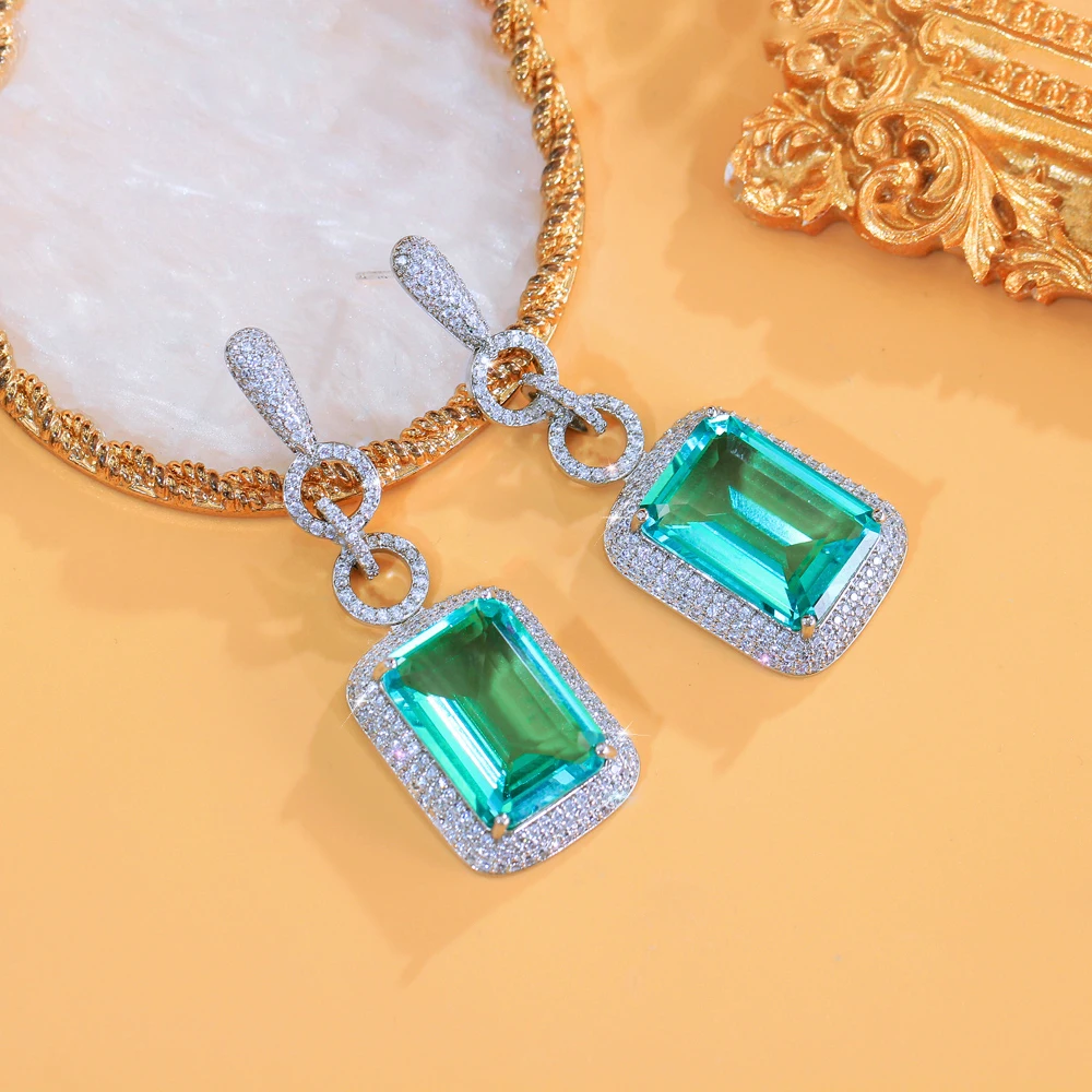 CWWZircons Große rechteckige, hellgrüne Zirkon-Kristall-Ohrringe, lange Hängeohrringe für Damen, luxuriöses Schmuckaccessoire, Großhandel E0738 – Detail 4