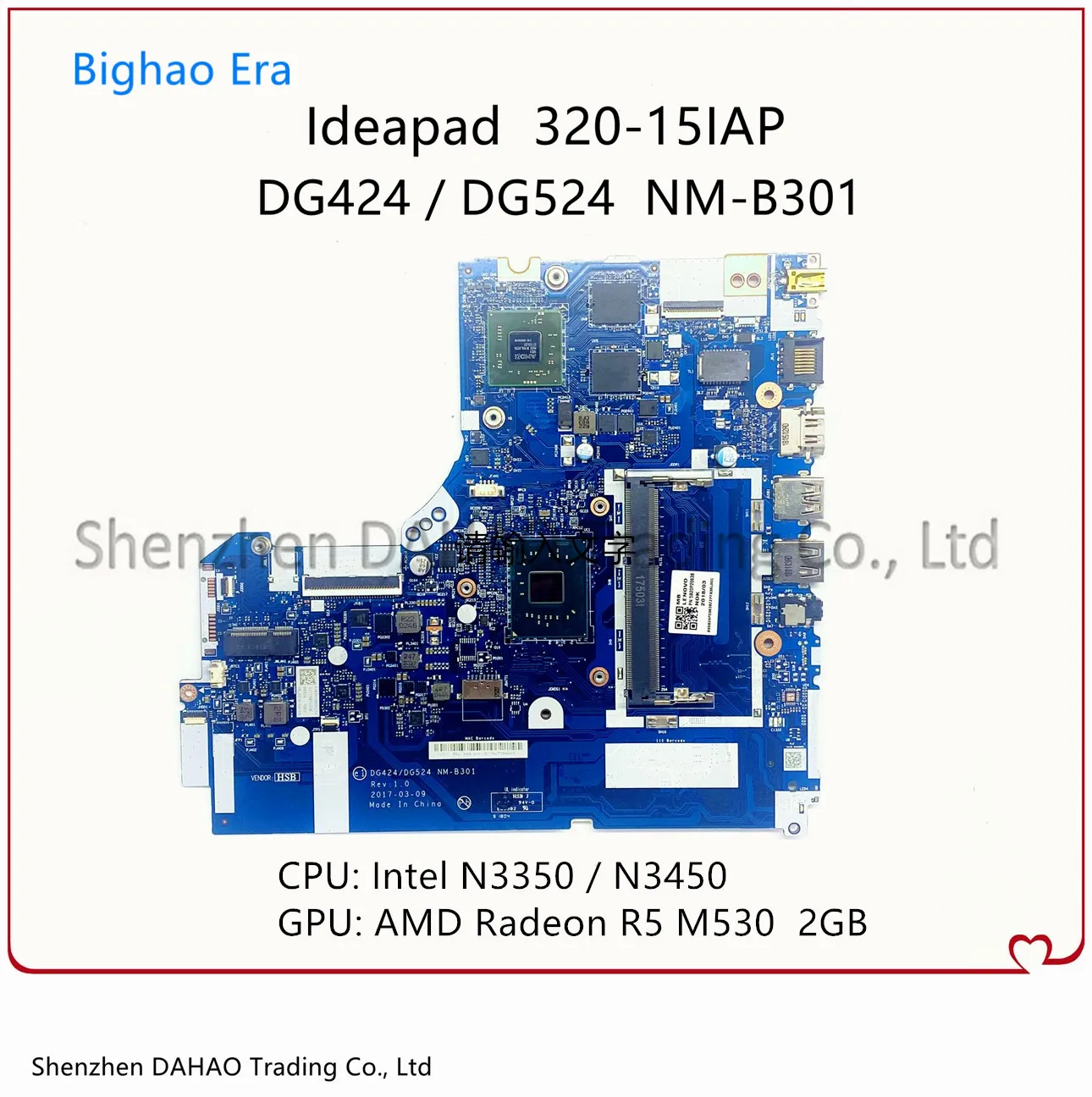 

FRU: 5B20P20638 5B20P20640 For Lenovo Ideapad 320-15IAP Laptop Motherboard DG424 DG524 NM-B301 With N3350/N3450 CPU 2G-GPU