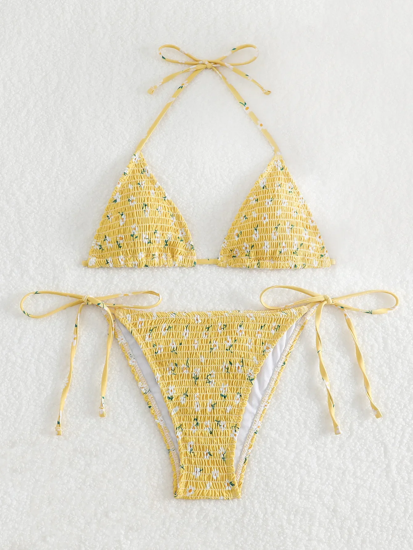 sexy cravatta halter stampa floreale rugosa micro bikini set perizoma a vita alta costumi da bagno Biquini conjunto de bikini tankini beachwear