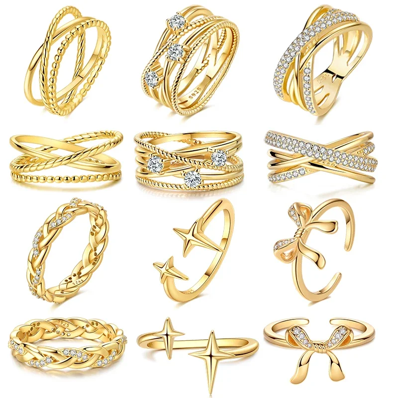 925 anillos de plata esterlina Color dorado chispeante Popular anillo de boda de amor certificado joyería de compromiso para mujeres regalos de aniversario