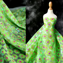 Sequin Mesh Fabric Illusion Flower Embroidery Fashion Designer Wholesale Cloth Apparel Diy Sewing Material
