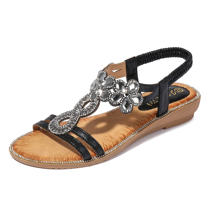 

2023 Rhinestone Flower Sandals Fashion Wedge Heel Plus Size Fashion Sandals