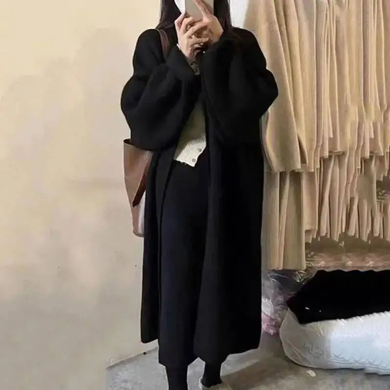 ربيع الخريف سترة سترة المرأة فضفاضة لينة منتصف طويلة الأكمام الصلبة محبوك سترة معطف الإناث بلوزات السيدات عادية #4