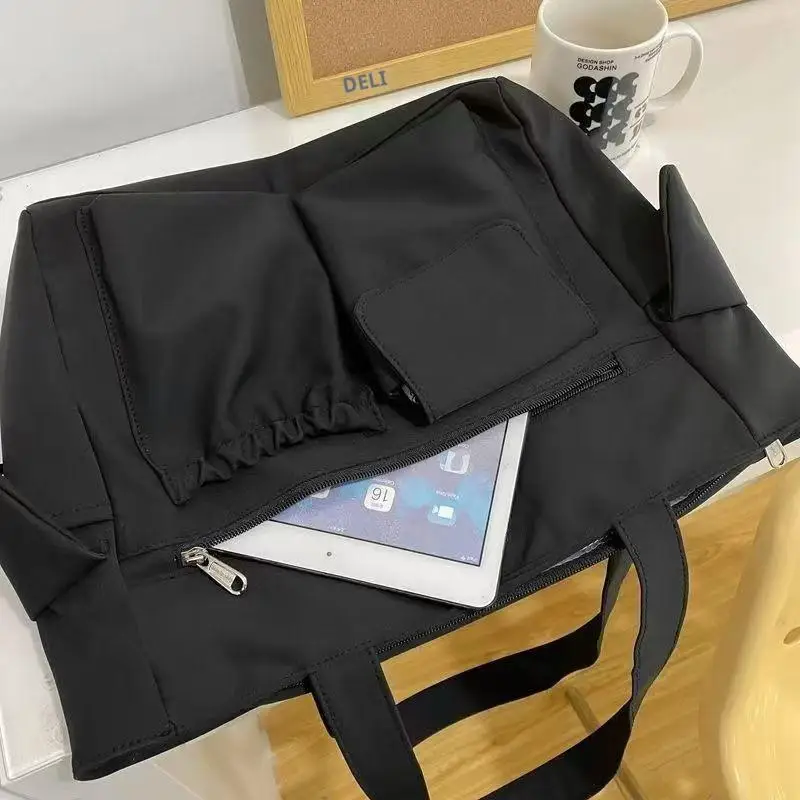 Solid Color Tote Bag Large Capacity Minimalist Handbag for Students School Commute Daily Book Storage