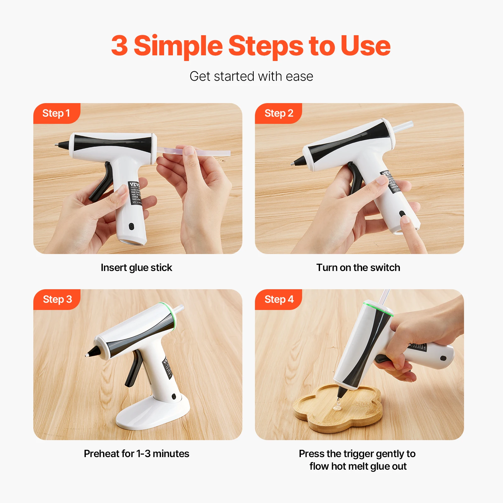 Hot Glue Gun, Rechargeable Cordless Glue Gun, Mini Wireless Hot Glue Gun Kit With 2200mAh Battery, 20 Pcs Glue Sticks