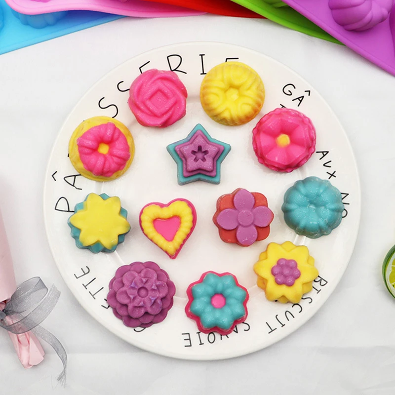 12 blüten förmige Silikon kuchen form Cupcake Jelly Candy Schokoladen dekoration Backwerk zeug formen