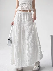 White Black Long Skirt Women Ruffle Skirt 2024 Gothic Sweet Spring Summer High Waisted Ruched Ruffle A-Line Pleated Skirts rok