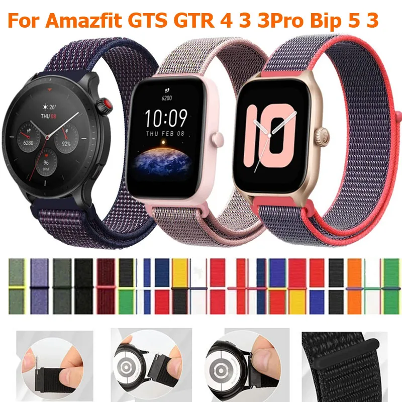 Nylon Loop Strap For Amazfit GTR 4 3 3Pro 42 47mm Sport 20 22mm Watchband GTS2 3 4Mini Bip 5 3 3Pro/Cheetah Pro Stratos 2 3 Belt