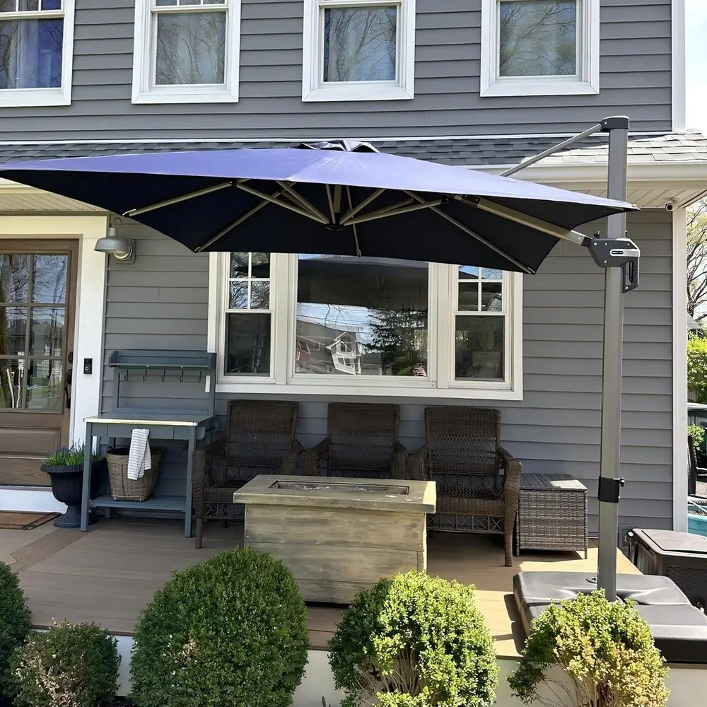 

8' X 8' Patio Umbrella Outdoor Cantilever Umbrella, Aluminum Offset Umbrella with Champagne Frame and 360° Rotation for Pool Dec