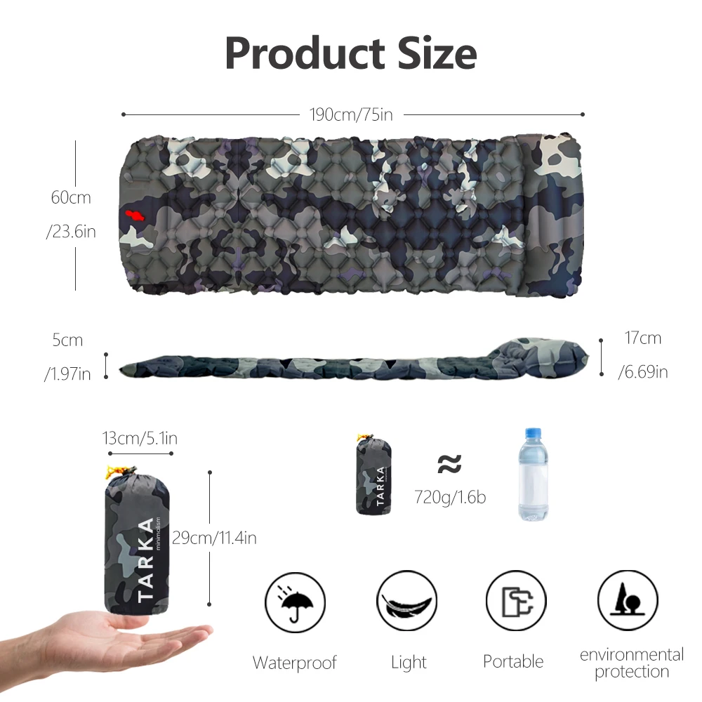 TARKA 1 قطعة التخييم نفخ فراش وسادة هوائية ، تصميم جديد قابل للربط ، الرحلات الذاتي نفخ حصيرة وسادة النوم تضخيم حصيرة #4