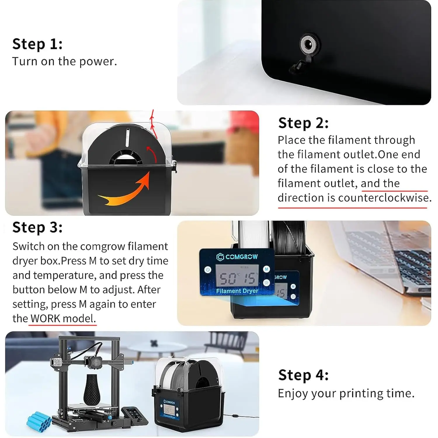 Comgrow 2 لفات خيوط ديهيدراتور بكرة حامل خيوط صندوق جاف للطابعة ثلاثية الأبعاد ABS PLA PETG مادة TPU FDM