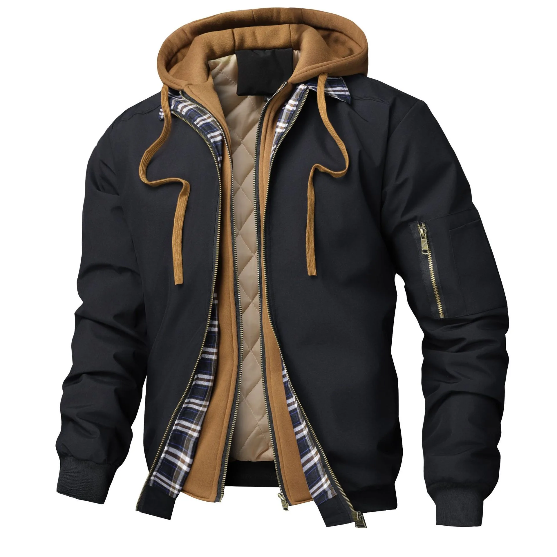

【2025 New Design】Best-selling Men's Jacket Casual Coat Cotton Sweater Quilting Cotton Hoodie Fake Two-Piece Cotton Coat