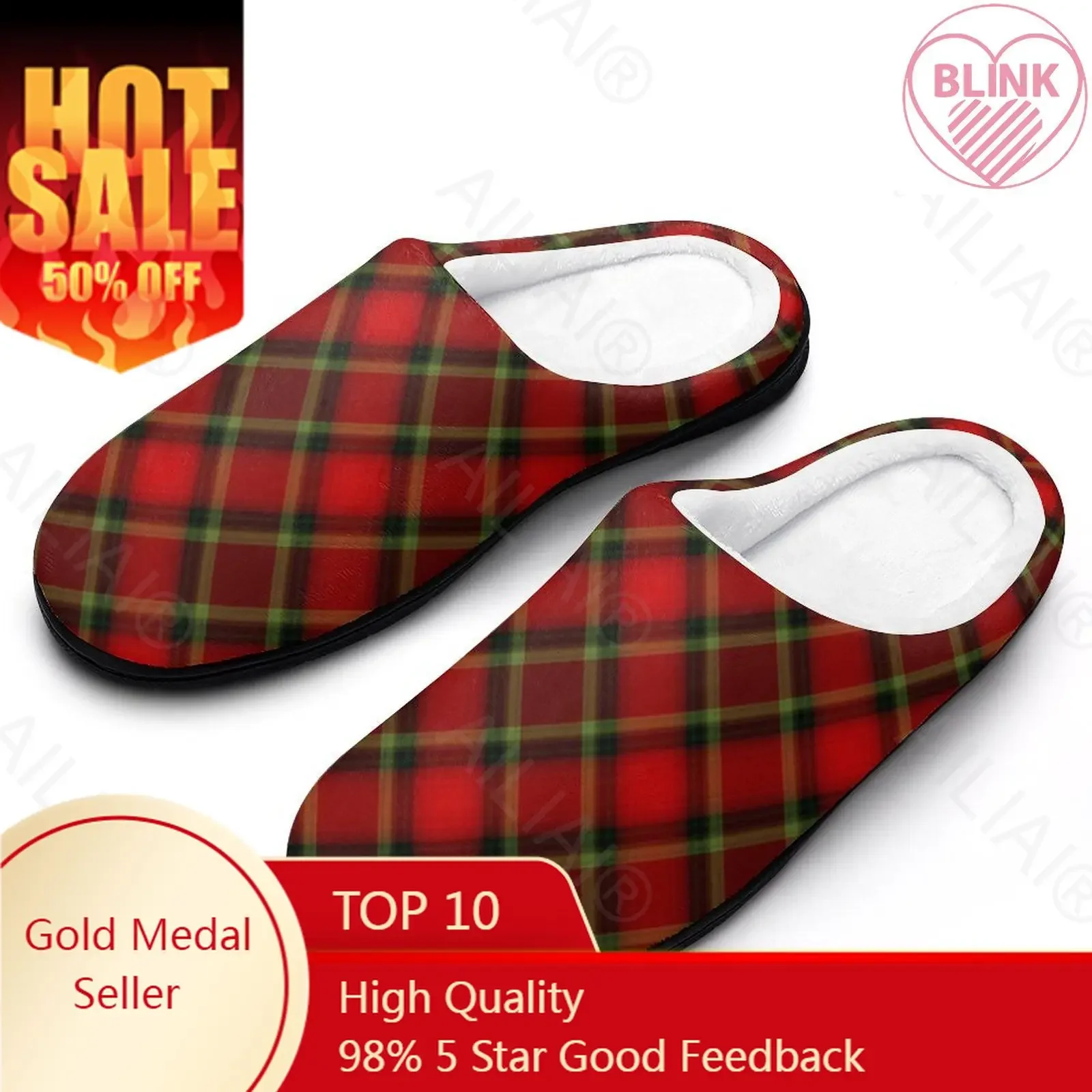 

Stewart Tartan 1 Sandals Plush Casual Keep Warm Shoes Thermal Mens Womens Slipper WinterCottonHome Casual