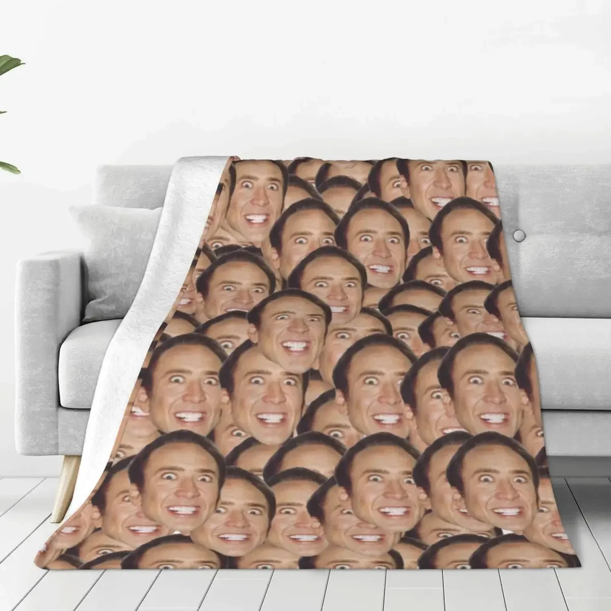 Nicolas Cage Meme Knitted Blankets Actor Plush Throw Blanket Summer Air Conditioning Personalised Ultra-Soft Warm Bedspreads