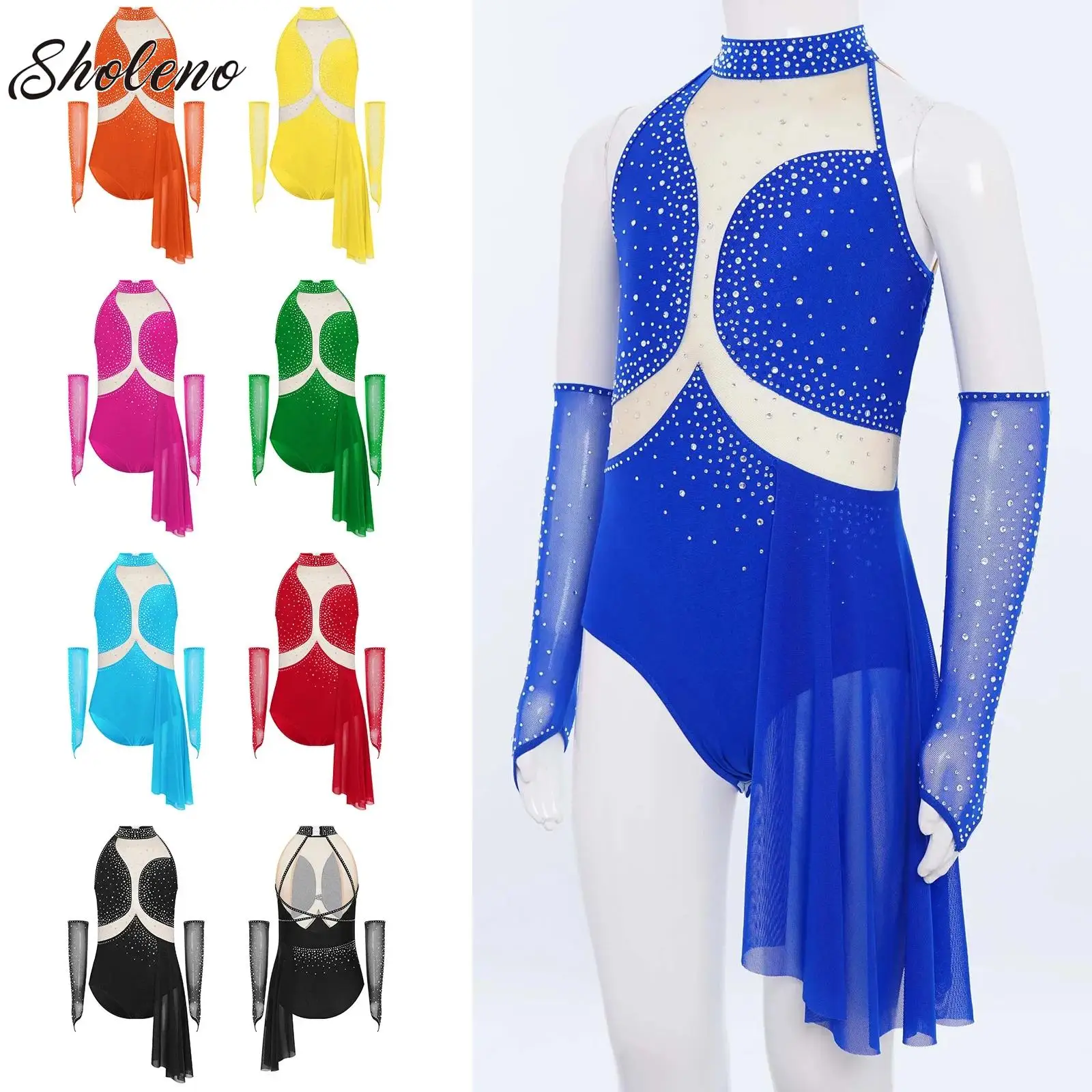 

Ballet Dance Skirted Leotard Dress+Gloves Ballerina Dancewear Set for Kids Girls Lyrical Contemporary Modern Performance Costume