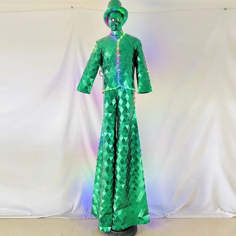 

Светодиодный костюм ходунка, красочное зеркало, сценическая танцевальная одежда, сшитая вручную для вечеринки, ночного клуба, карнавала, шоу