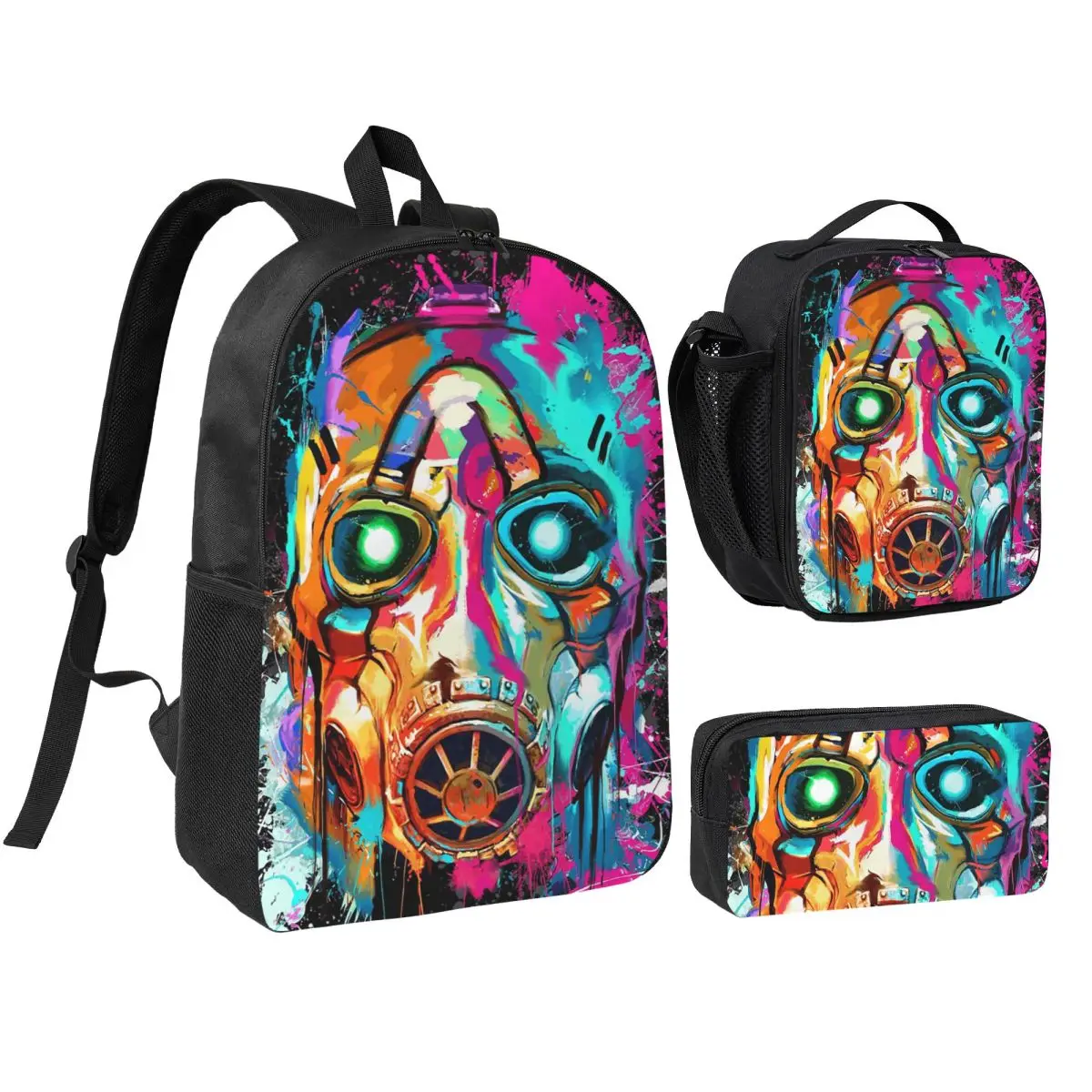 B-Borderlands Shooting Game Gaming Backpack Student BookBag School Bag Shoulder Bags 3ps Insulated Lunch Bag Pencil Case