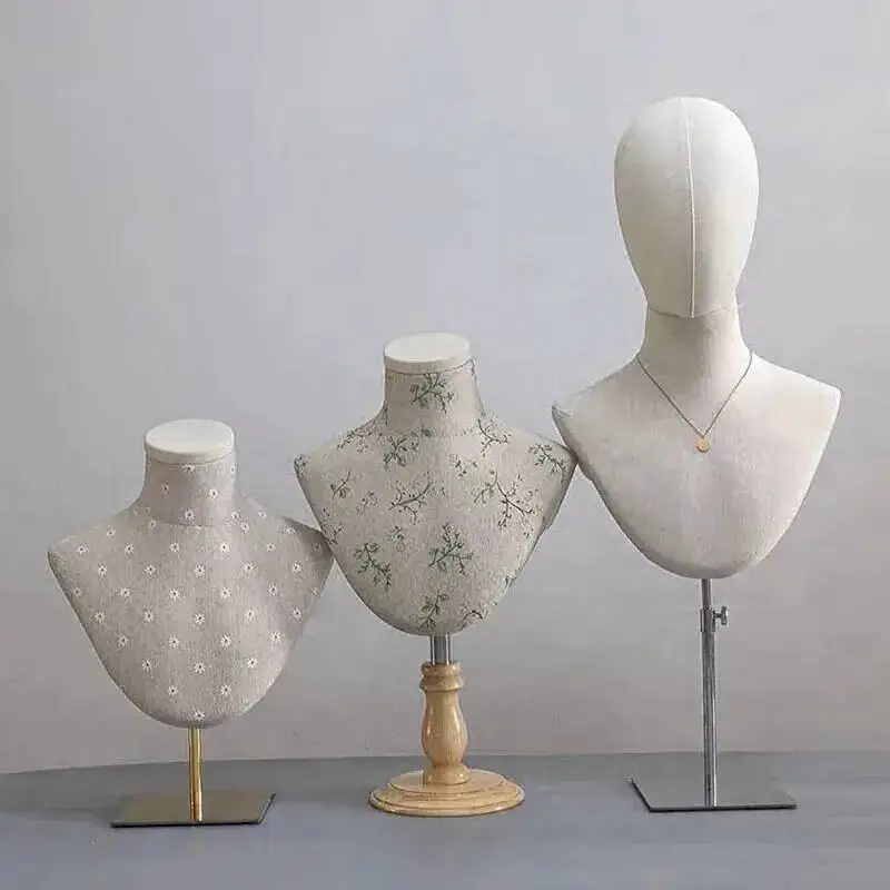 

Can Solid Women's Clothing Store Head Insert Pins Sewing Mannequin with Mannequins Wood for Base Necklace Scarf Display Stand