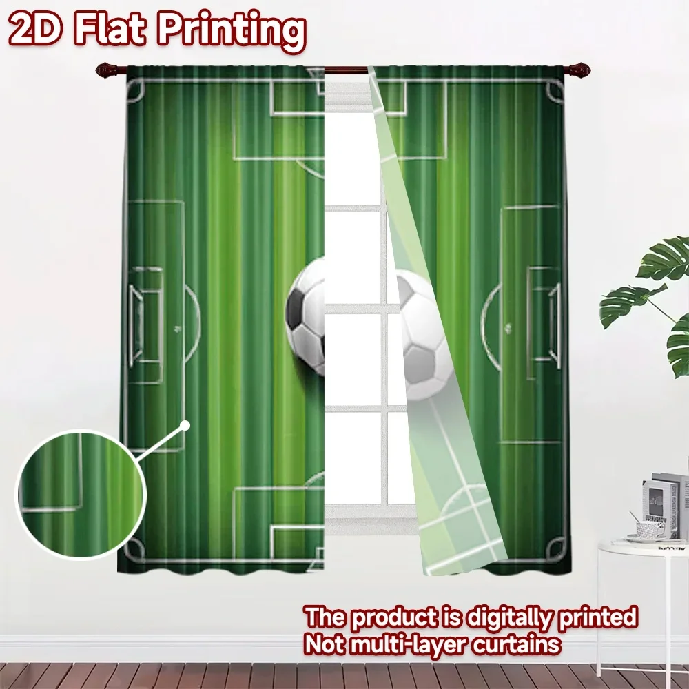 Soccer Football Pitch Curtains 2pcs Pair Green Sport Theme Room Decor Window Drapes Blockout Privacy Curtains