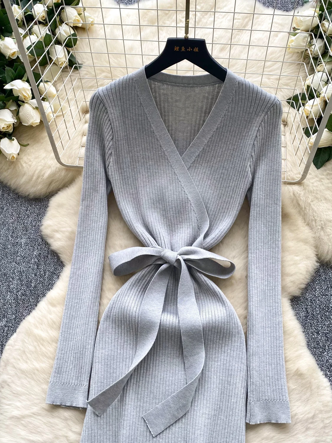 Ele V-ne Lange Sve Gebreide Dr. Slim Fit Hoge Taille A-lijn Rok Koreaanse Sle Pendelen Herfst 2025, Dames Dr