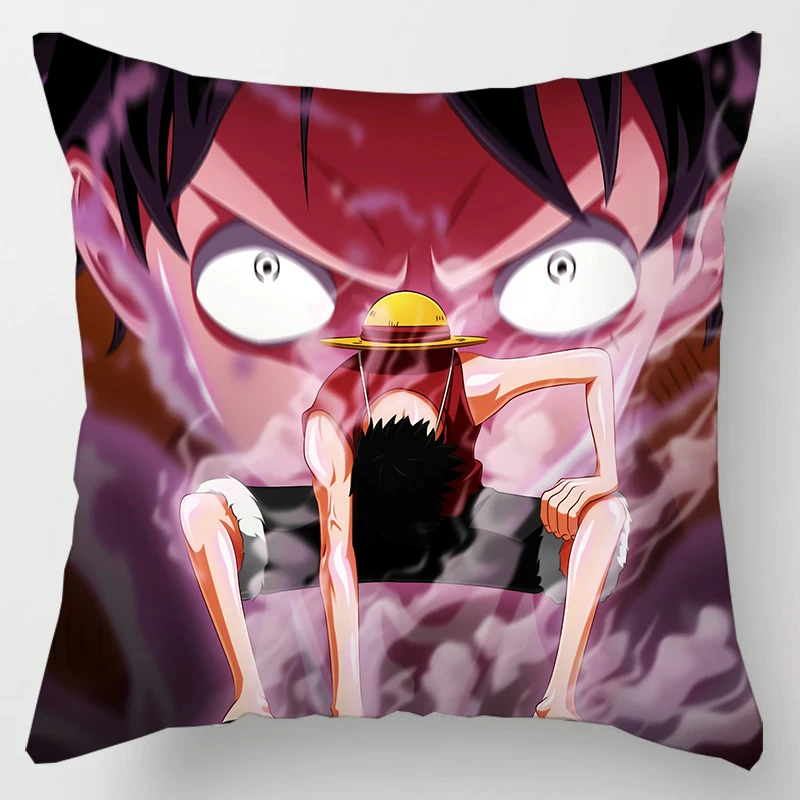 Juste de coussin de dessin animé One Piece, taie d'oreiller Luffy carrée en polyester, décoration de canapé, bureau, maison, jouets, cadeaux, 45x45cm