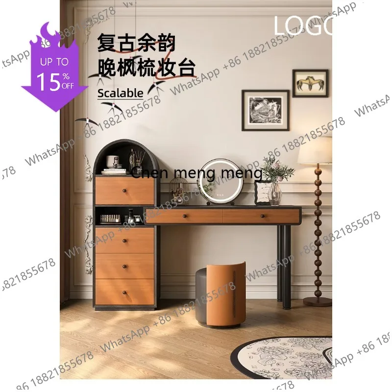 M183 French-style Retro Makeup Vanities Solid Wood Telescopic Drawer Storage Makeup Vanities Bedroom Household Furniture