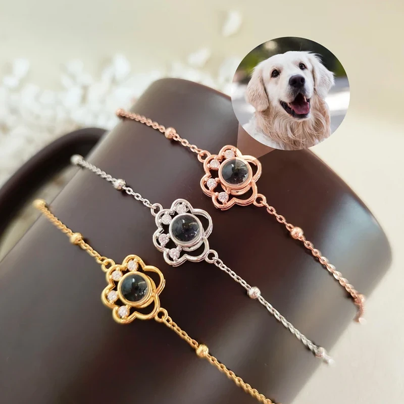 

Персонализированный проекционный фотобраслет с принтом лапы, памятное изображение, ювелирные изделия, браслет с портретом домашнего животного, подарок для нее, подарок лучшему другу