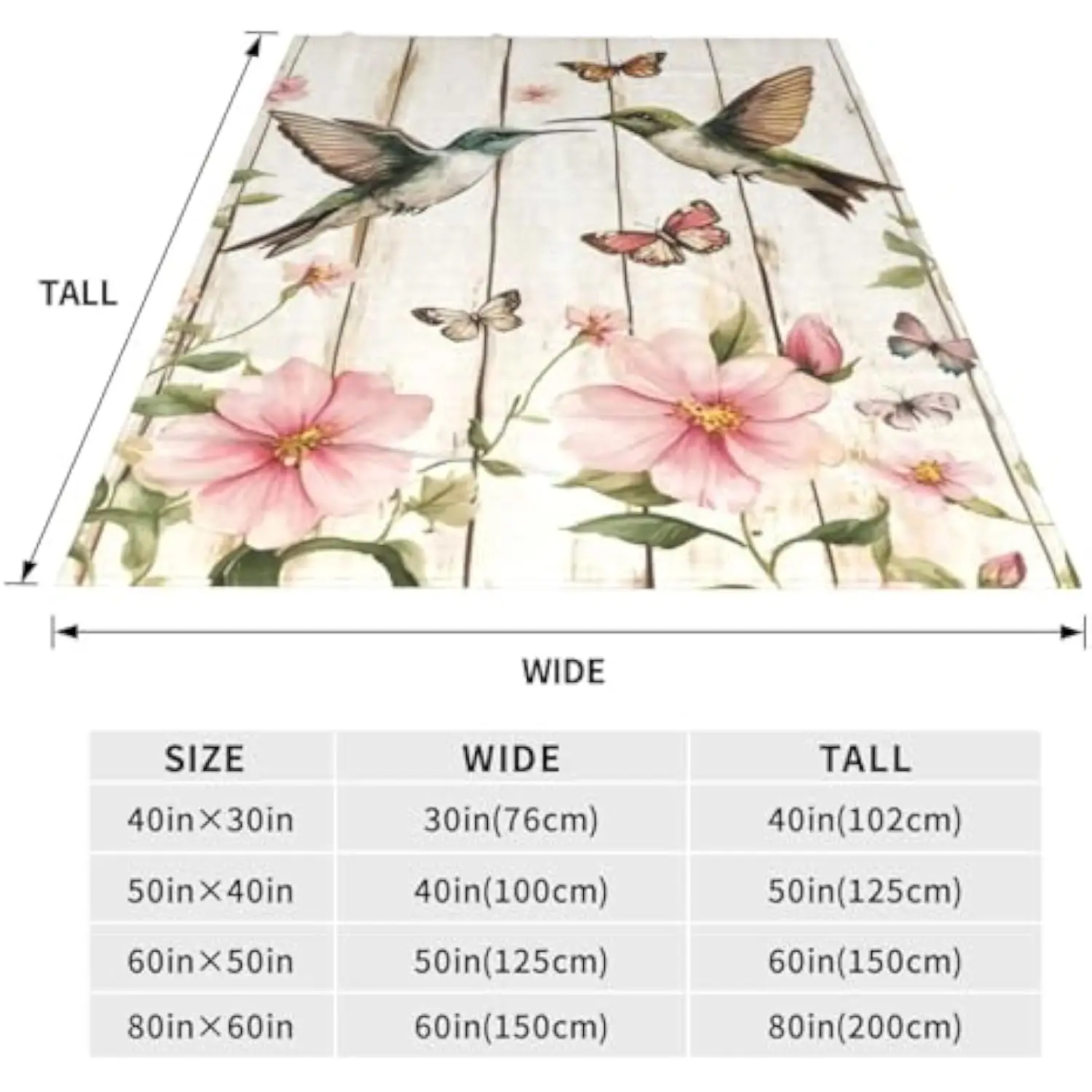 Retro Hummingbird Blanket Gifts for Men Women Flower Bird Butterfly Throw Blanket Warm Lightweight Cozy Plush Blankets