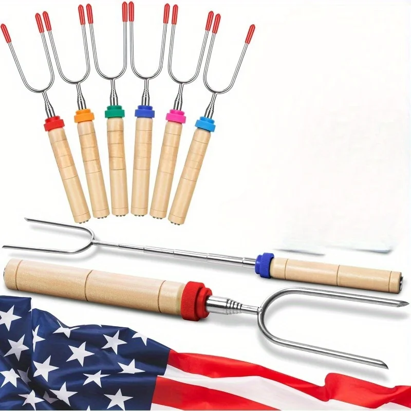 Palos para asar malvavisco, brochetas para sorbos a granel, accesorios para perros calientes, tenedores extensibles, herramientas para barbacoa, palos para sorbos