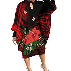 New Arrivals Polynesian Women Clothing Pacific Island Batwing Sleeve Casual Dresses Custom O Neck Samoan Dress