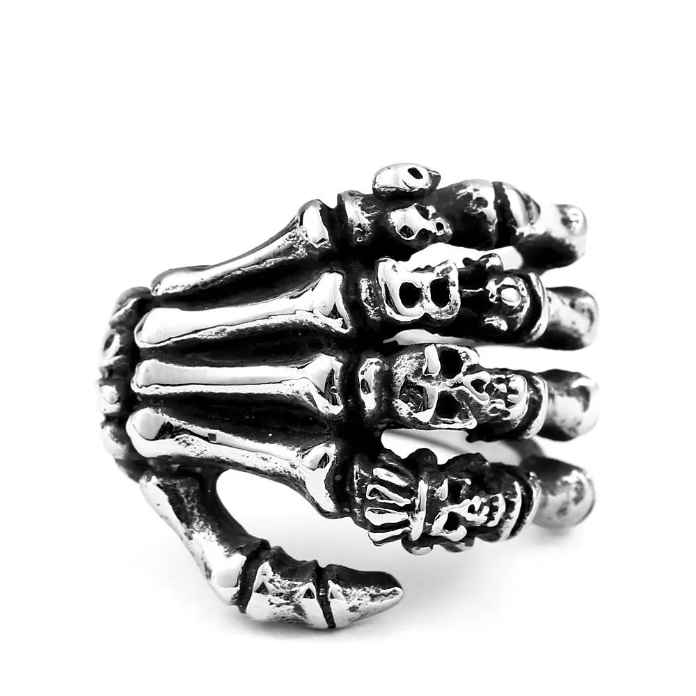 Men Hip Hop Hand Bone Gothic Skull Rings Rings Punk