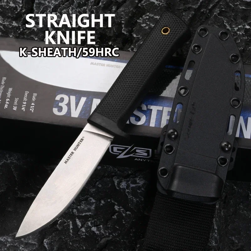 Military Cold 36CB Master Hunter Fixed Knife 8Cr13Mov Stone Wash Blade,Nylon Glass Fiber Handle, K Sheath Portable Tactical Tool