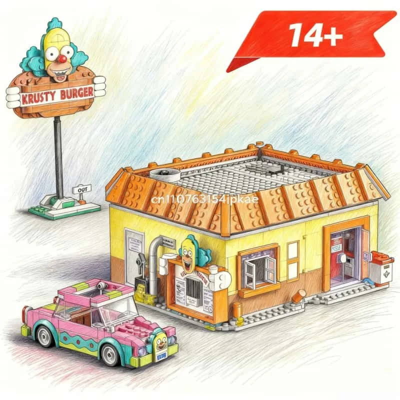 

Новые строительные блоки MOC City Krusty Hamburg, 1635 шт., подходят для детского рождественского подарочного набора.