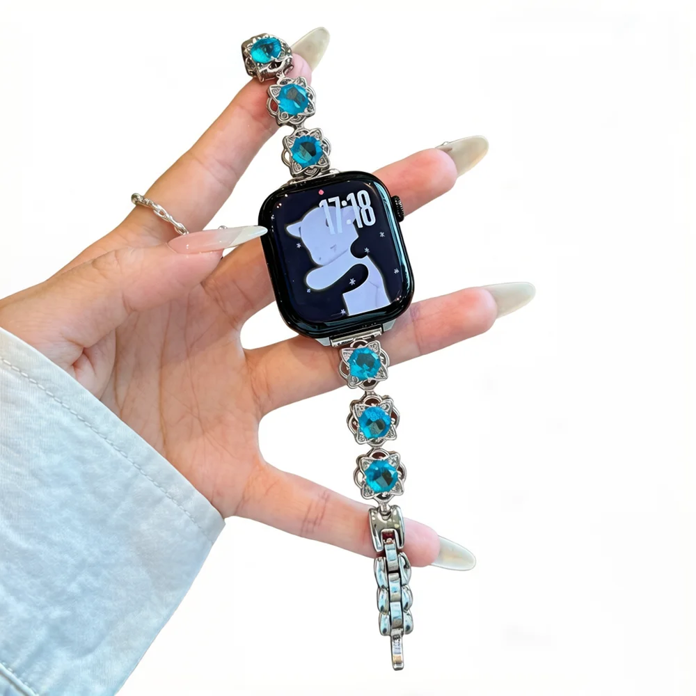 

Элегантный металлический браслет с бриллиантами для Apple Watch, ремешок 42/46/38/40/41/44/45/49 мм, роскошный медный браслет для iWatch S11 Correa