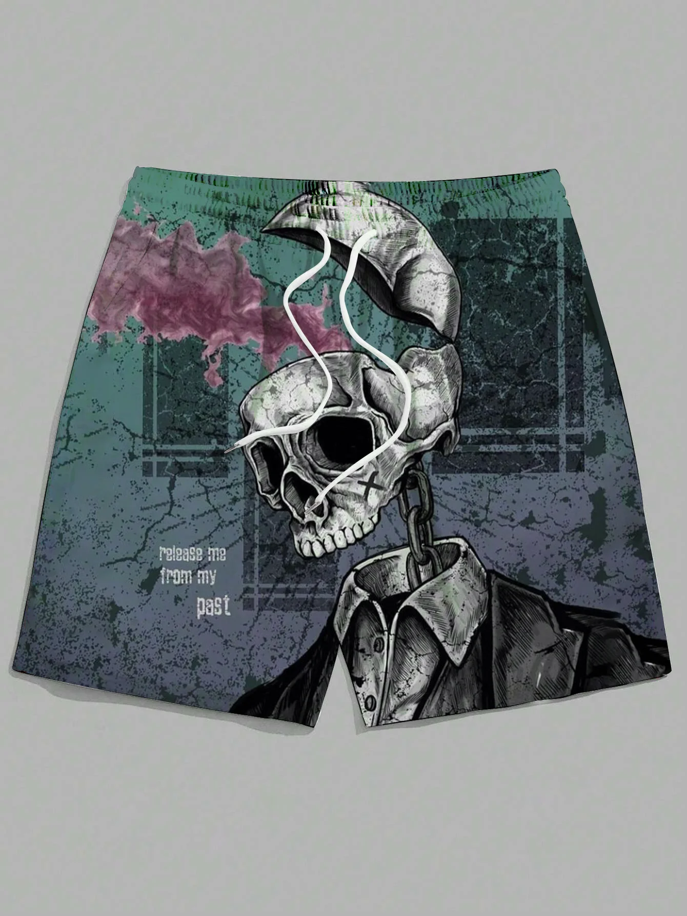 New men\'s summer loose casual shorts 3D skull man playing guitar print Harajuku street hip-hop shorts Hawaiian beach shorts