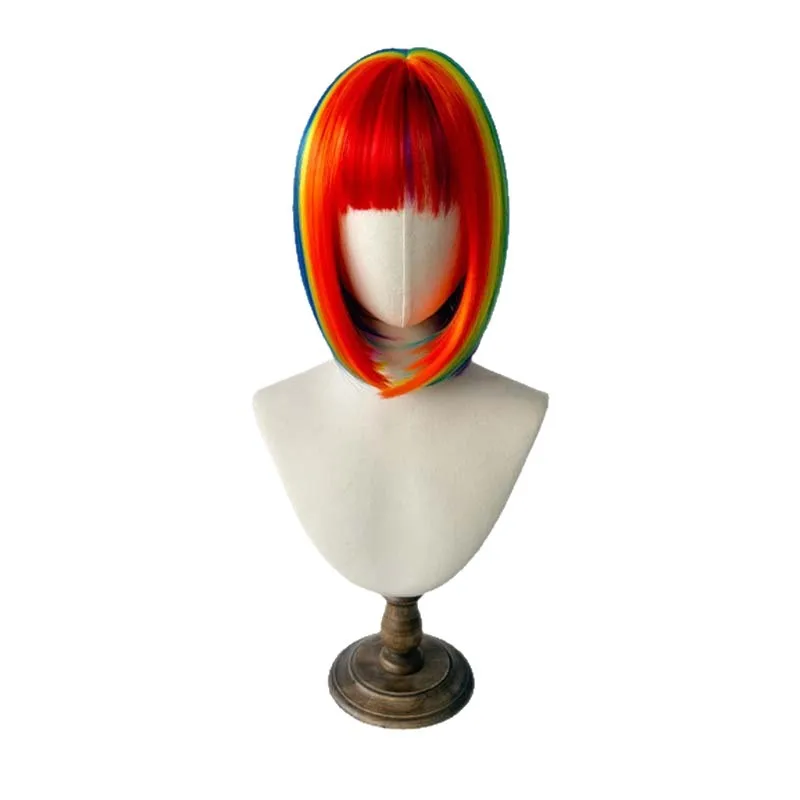 Party dance party synthetic wigs colorful bob hairstyle party Halloween cosplay wigs Coszy bangs rainbow wigs image 5