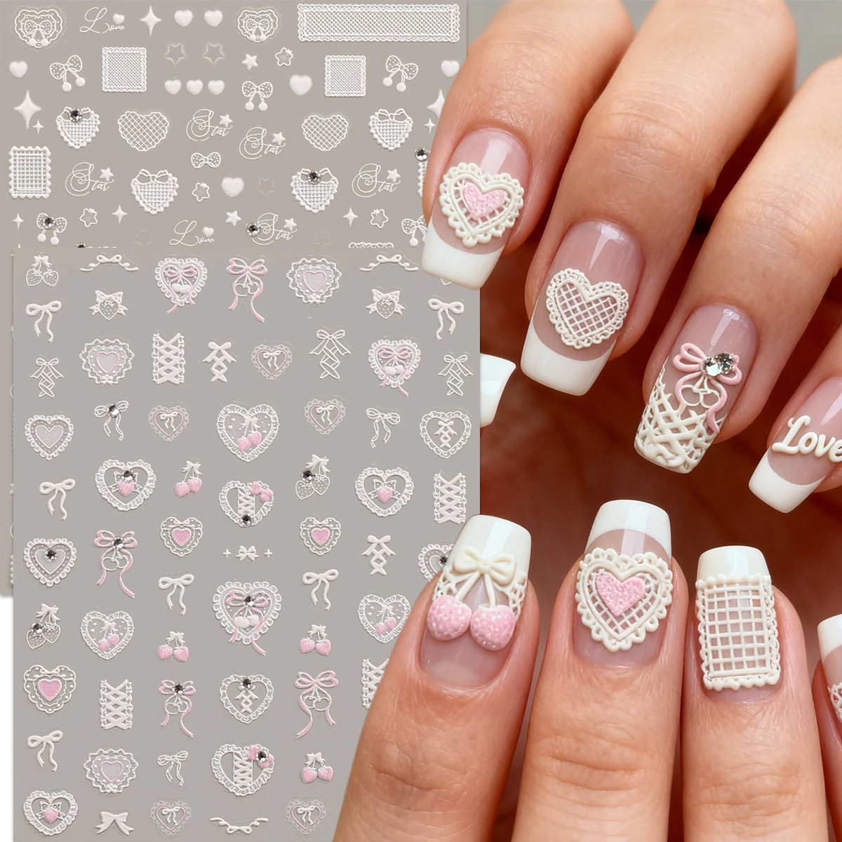 2 Stück Kristall-Diamant-Spitze, kleine Liebesbogen, 5D-geprägte Nagelkunst-Aufkleber – Valentinstag, einfach zu dekorieren von Nägeln, DIY, Geschenk, Y2K