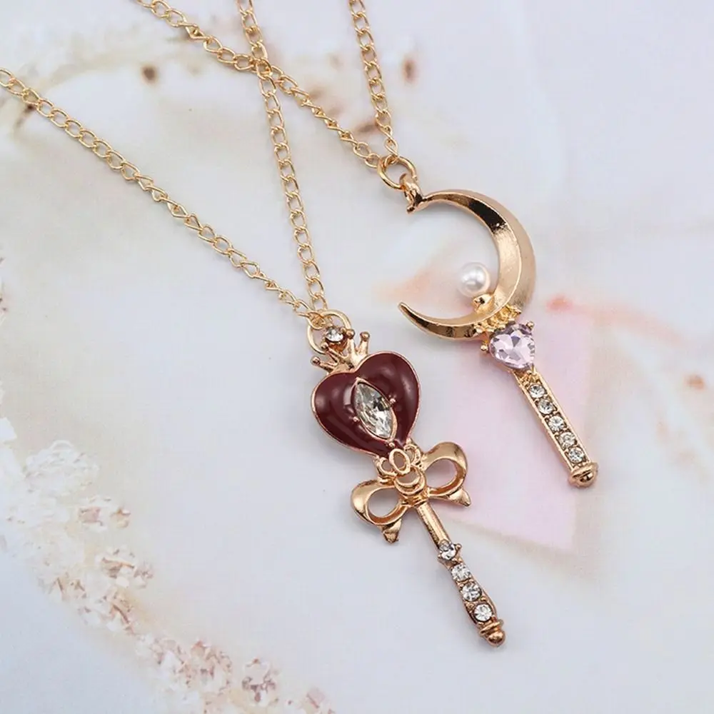 Fashion Metal Anime Necklace Cosplay Props Jewelry Magic Wand Crystal Necklace DIY Crystal Cosplay Pendant Girl